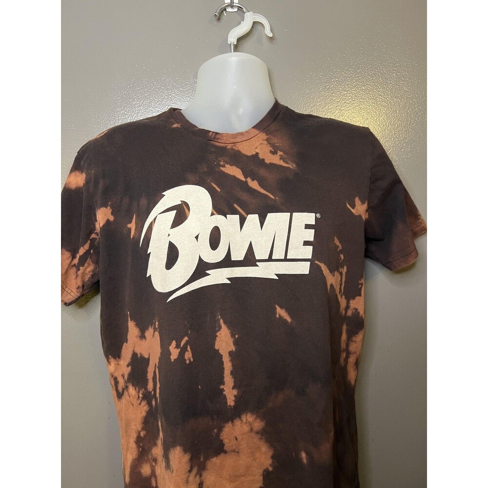 David Bowie Shirt Mens Medium Brown Bleach Tie Dye Logo Graphic Tee Rock Band